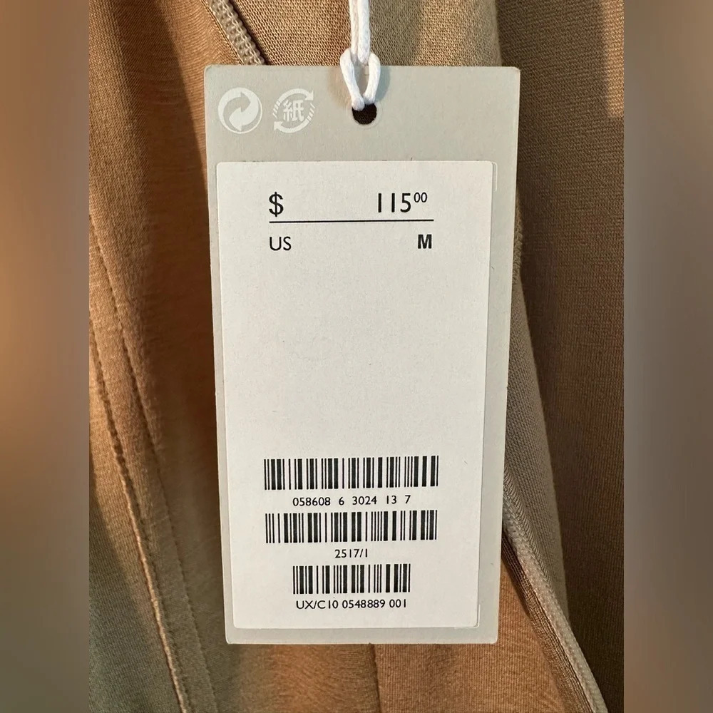 COS M Glossy Minimalist Taupe Puff Bubble Short Sleeve Shift Scandi Style Dress - Picture 9 of 16